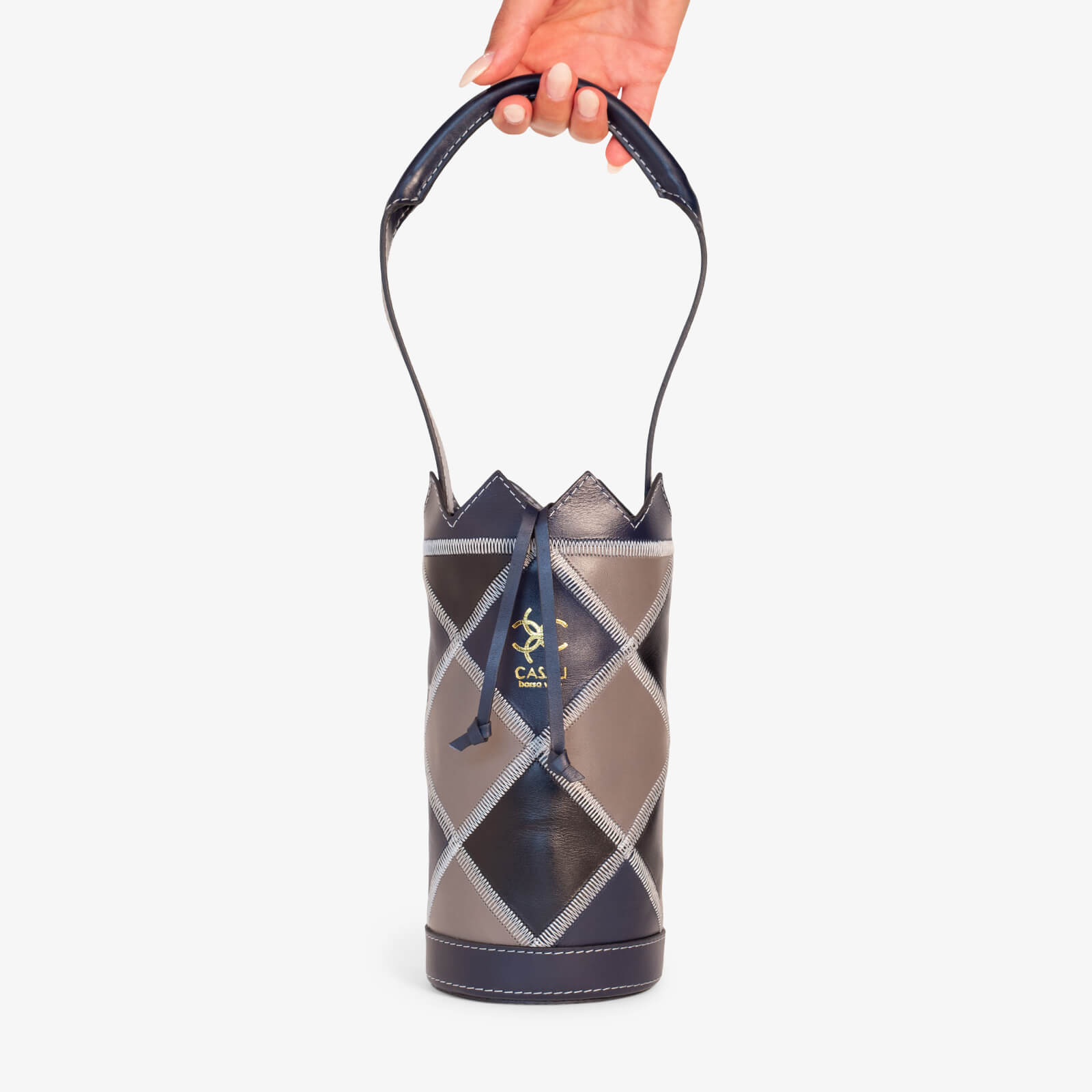 Casali Napa Single full-grain leather wine tote featuring signature multicolor diamond mosaic pattern