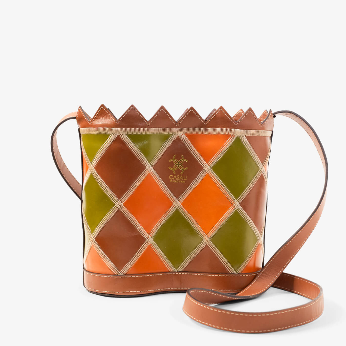 Casali Sonoma Duo two-bottle wine tote in bold diamond mosaic full-grain leather