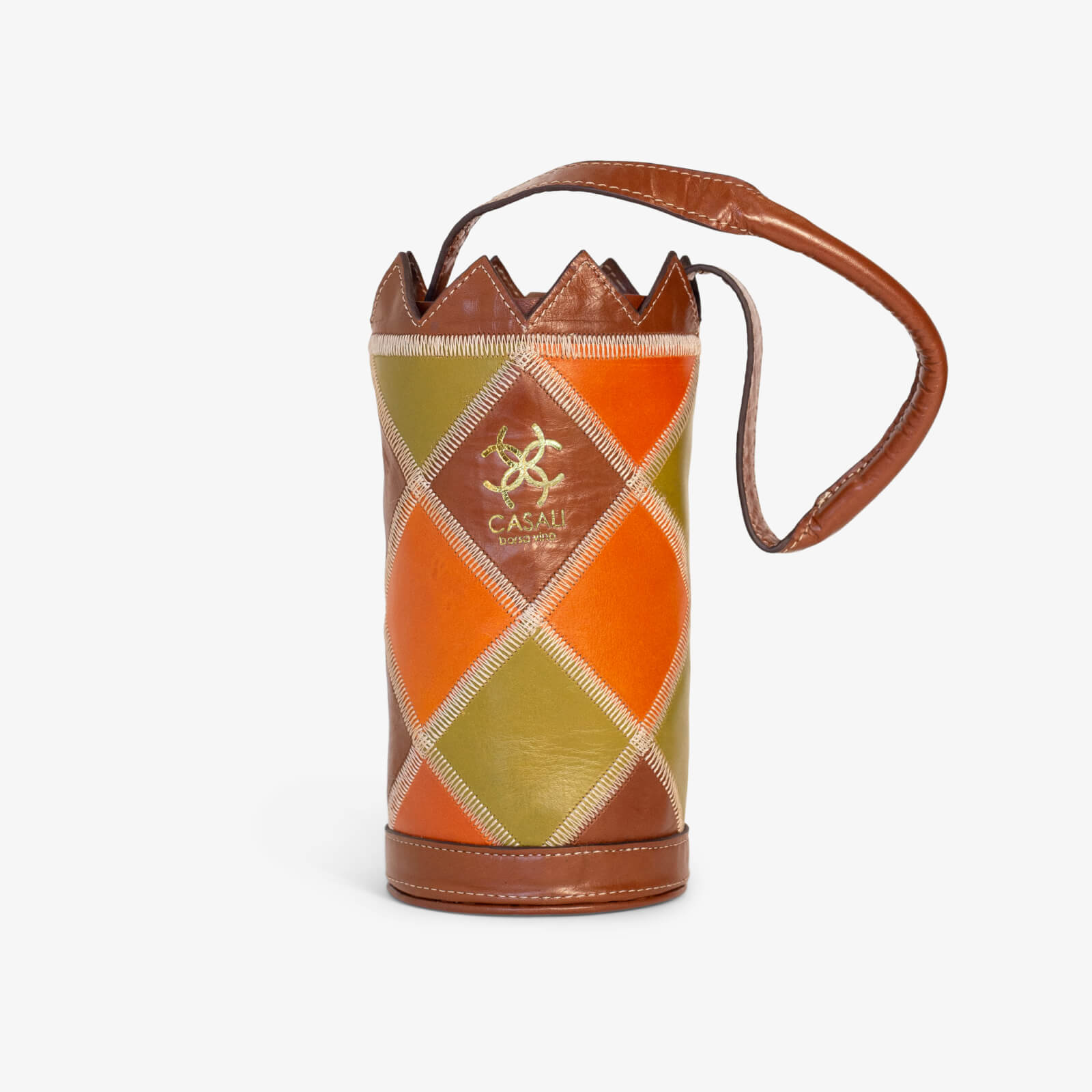 Casali Sonoma Single full-grain leather wine tote with elegant multicolor diamond mosaic pattern