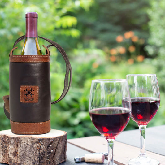 Casali Amalfi leather wine tote styled in an elegant Italian-inspired setting