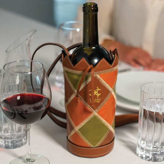 Casali Sonoma leather wine tote shown in a refined lifestyle scene