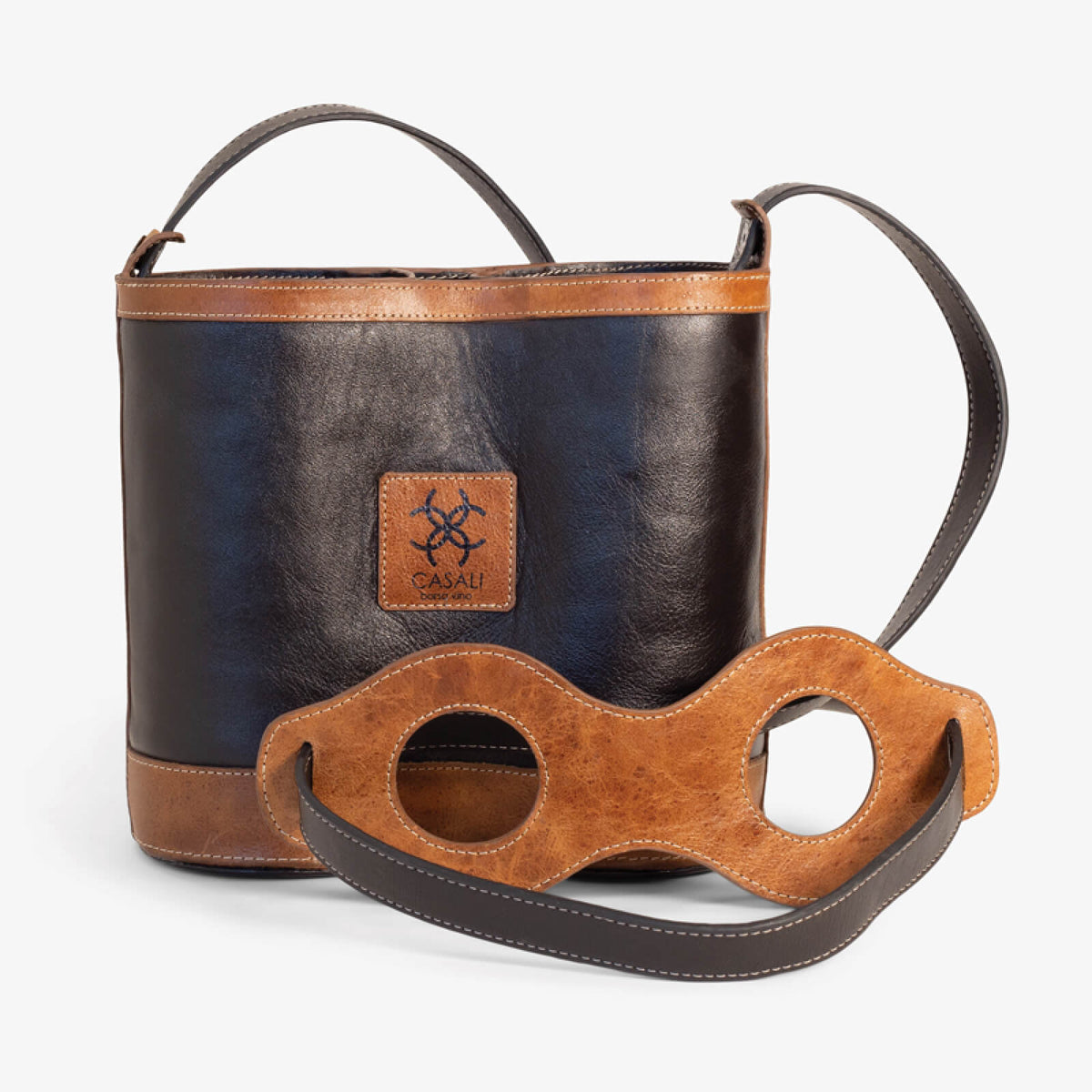 Casali Amalfi Duo full-grain leather two-bottle wine carrier handcrafted in Italian-inspired design