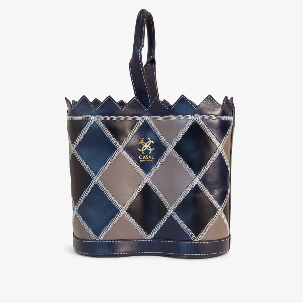 Casali Napa Duo two-bottle wine tote in multicolor diamond pattern full-grain leather